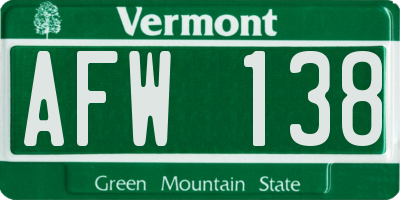 VT license plate AFW138