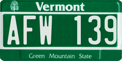 VT license plate AFW139
