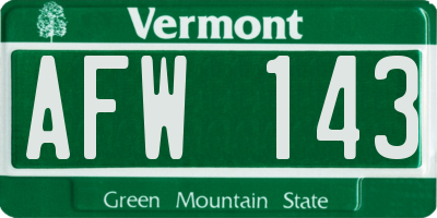 VT license plate AFW143