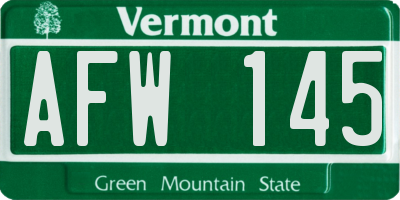 VT license plate AFW145