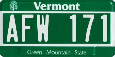 VT license plate AFW171