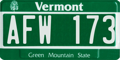 VT license plate AFW173