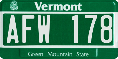 VT license plate AFW178