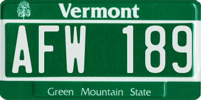 VT license plate AFW189