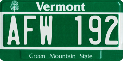 VT license plate AFW192