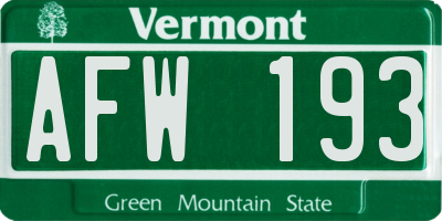 VT license plate AFW193
