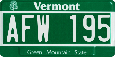 VT license plate AFW195