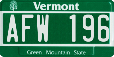 VT license plate AFW196