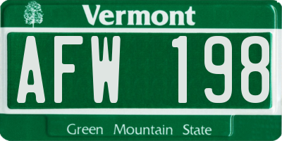 VT license plate AFW198