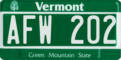 VT license plate AFW202