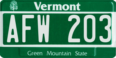 VT license plate AFW203