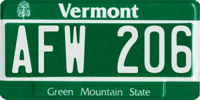 VT license plate AFW206