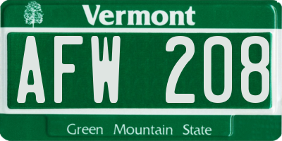 VT license plate AFW208