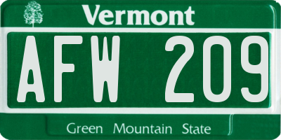 VT license plate AFW209