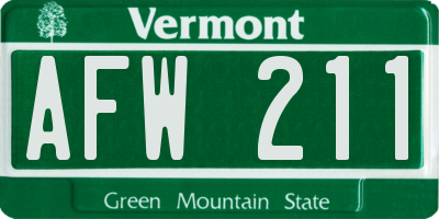 VT license plate AFW211