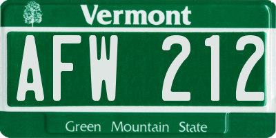 VT license plate AFW212