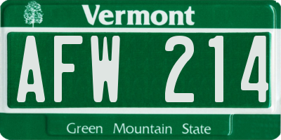 VT license plate AFW214
