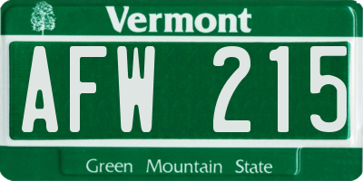 VT license plate AFW215