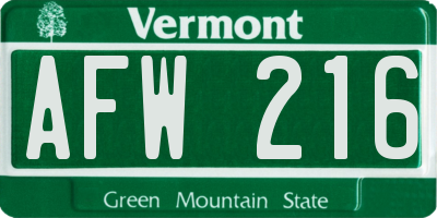 VT license plate AFW216