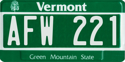 VT license plate AFW221