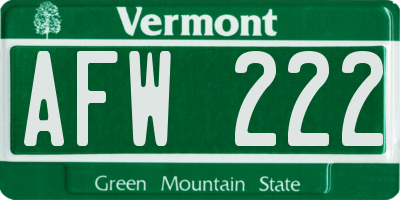 VT license plate AFW222