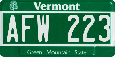 VT license plate AFW223