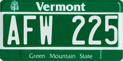 VT license plate AFW225