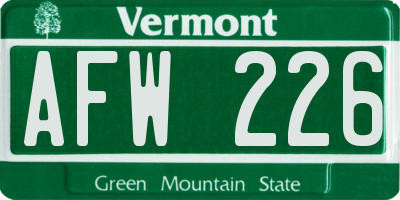 VT license plate AFW226