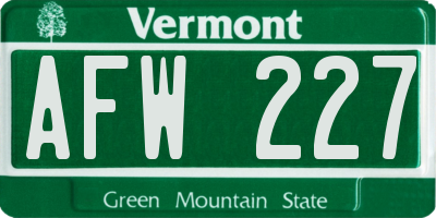 VT license plate AFW227
