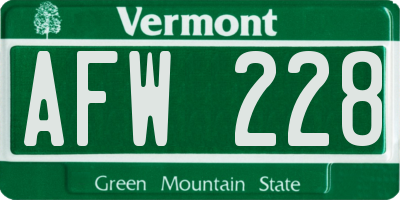 VT license plate AFW228