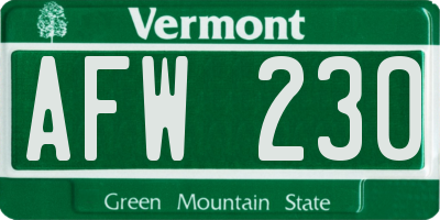 VT license plate AFW230
