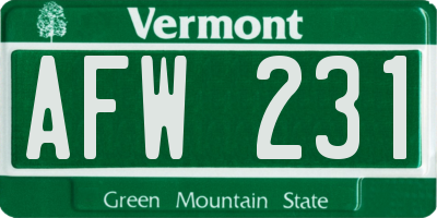 VT license plate AFW231