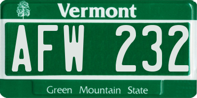 VT license plate AFW232