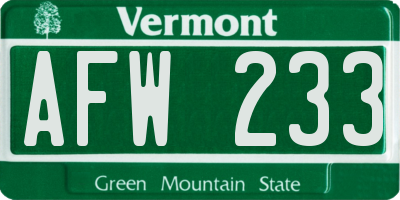 VT license plate AFW233