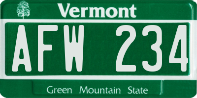 VT license plate AFW234