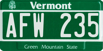 VT license plate AFW235