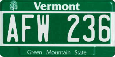 VT license plate AFW236