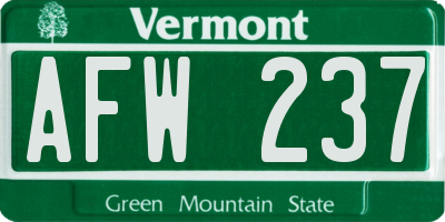 VT license plate AFW237