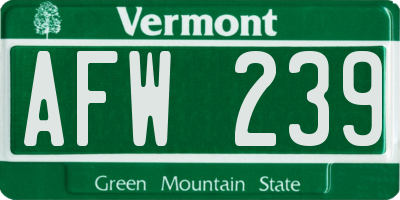 VT license plate AFW239