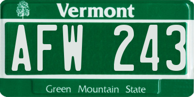 VT license plate AFW243