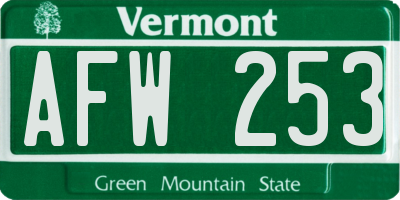 VT license plate AFW253