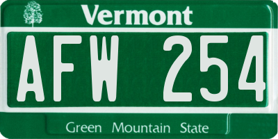 VT license plate AFW254