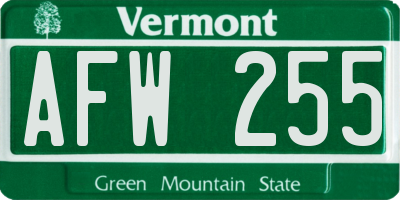 VT license plate AFW255