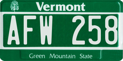 VT license plate AFW258