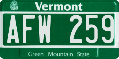VT license plate AFW259