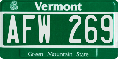 VT license plate AFW269