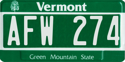 VT license plate AFW274