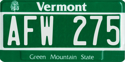 VT license plate AFW275