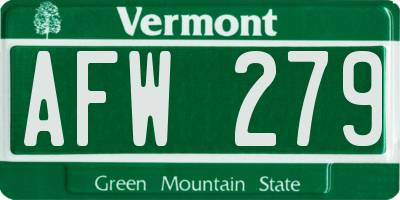 VT license plate AFW279