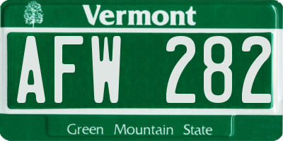 VT license plate AFW282